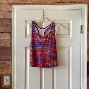 Moving Comfort Racer Back colorful abstract design top, L with tags, never worn